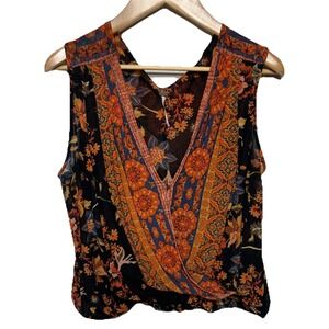 Anthropologie Free People Havana Floral Drape Tank Top Black Orange Size Small‎